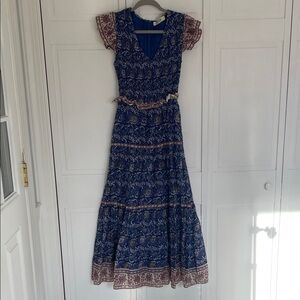 Sea New York Blue Maxi Dress with Cream & Purple Floral Accents